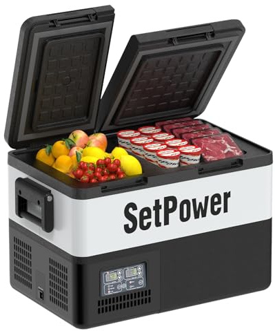 Setpower PT35 Réfrigérateur de voiture avec adaptateur secteur, congélateur portable double zone de 35 L, réfrigérateur électrique 12 V pour voiture, camping, camping-car, camion, véhicules, voyage et