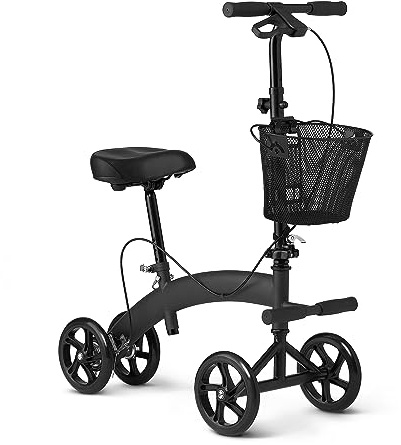 Medline Manual Seated Mobility Scooter Knee Walker, 8” Wheels, 300 lbs. Capacity, Black- for Leg & Foot Injuries, Crutch Alternative, 1 Ct.