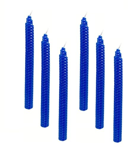 XIANGZHU Set di 6 candele in cera d'api blu, candele in cera d'api in elegante candelabro non profumato, senza fumo e inodori, candele arrotolate a mano, perfette per cene, feste, matrimoni o