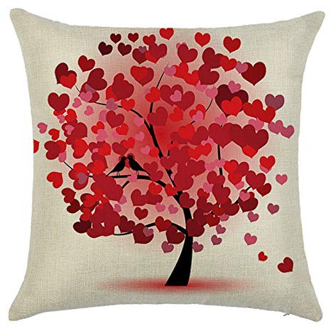 CEVAN Leinen Kissenbezüge Küche Kissenhülle Natur Rot Kissenbezüge Nackenrolle Kissenhülle Japan Liebesbaum Kissenbezüge Sofa Dekor 50x50 cm