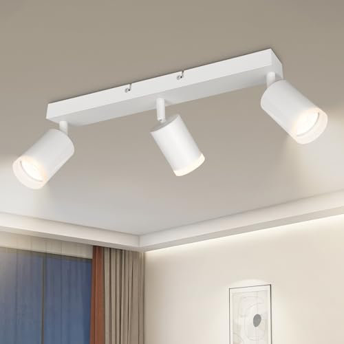 Kambo LED Deckenstrahler 3 Flammig Weiß - GU10 Deckenleuchte Strahler Schwenkbar - Modern Deckenlampe 3 Flammig - Strahler Deckenspot Wandstrahler Küche Schlafzimmer Wohnzimmer - Ohne Leuchtmittel
