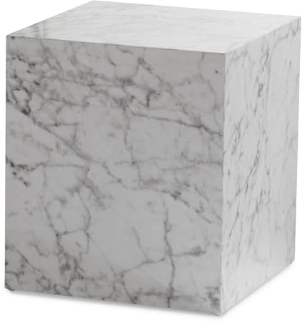 FineBuy Couchtisch MONOBLOC 40x40x45 cm Hochglanz mit Marmor Optik, Wohnzimmertisch Cube Quadratisch, Design Sofatisch, Lounge Beistelltisch Würfel-Form Weiß