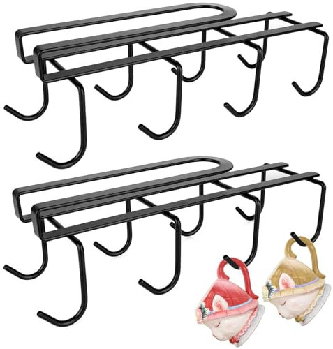 2 Stück Tassenhalter, Tassenhalter Hängend Tassenhalter Schrank Schrankeinsatz Tassenhalter Tassenhalter Unter Regal Hakenleiste Tassen, Ohne Bohren, Haken für Tassen, Becher, Küchenutensilien