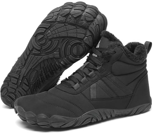 Mishansha Barefoot Botas Invierno Hombre Mujer Zapatos de Invierno Cálidas Cómodas Botas de Nieve Antideslizantes Flexibles Botines Descalzos con Forrados Caliente, Negro 44EU