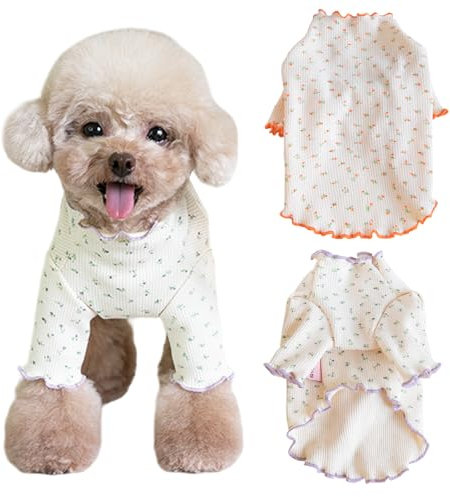 Yaopelky Haustierkleidung für kleine und mittelgroße Hunde und Katzen, Gänseblümchen-Aufdruck, langärmlig, Rüschen, Welpenkleidung, Hunde-Pyjama für Chihuahua, Shih Tzu, Yorkie (Lila, XL)