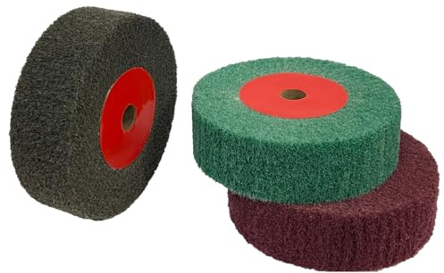 Lot de 3 roues de polissage pour meuleuse d'établi de 10,2 cm, grain 320/600/800, tissage serré, roue à lamelles abrasives en nylon pour rénover les clubs de golf, métal, cuivre, épaisseur 3 cm, tige