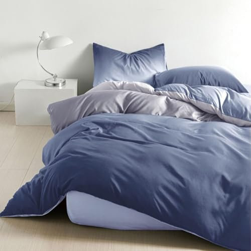Soifox Sängkläder 135 x 200 4 delar blå bäddset – sängkläder set mikrofiber påslakan 135 x 200 cm med örngott, strykfri och skrynkelfri, modernt påslakan med dragkedja