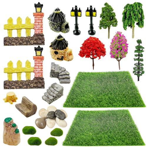 Woohome 30 PCS Mini Zen Accessoires de Jardin Accessoires de Jardin Féerique, Accessoires de Miniatures pour Féérique,Décoration de Bureau, Plante en Pot