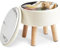 IBUYKE 13” Kleiner Fußhocker Ottomane mit Stauraum, Runde Pouffe Fußablage Hocker mit Gepolstertem Sitz und Deckel, PU Leder Mini Ottomane Fußstütze für Wohnzimmer Couch Eingang, Beige WBD023W