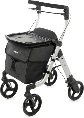 Carlett Déambulateur avec Siège Pliable et Sac Amovible, Produit Médical Homologué UE, Grandes Roues 20 cm, Frein de Stationnement, Guidon Réglable, Idéal pour Intérieur et Extérieur, Lett Walk, Noir
