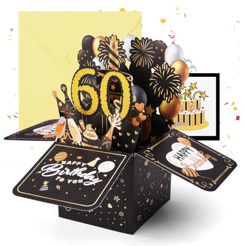 OFFCUP 60 Anni Biglietto Auguri Compleanno 3D Biglietti Auguri Regalo Divertente Pop Up Biglietti di Compleanno con Busta e Carta Biglietto di Auguri per Uomo Donna Famiglia Amica Festa