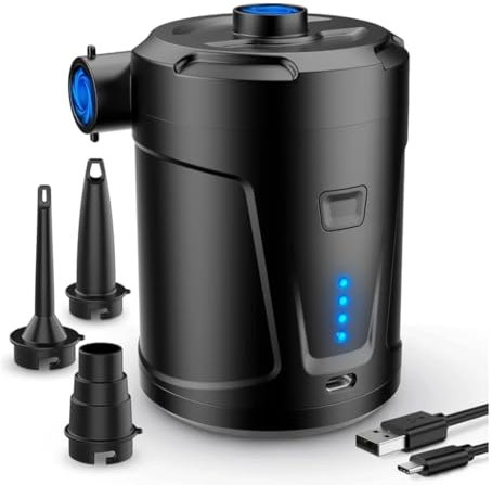 Pompa ad Aria Elettrica Portatile per Materasso Gonfiabile per Gonfiare e Sgonfiare, Adatto per Materasso Gonfiabile, Materassino Campeggio, Piscina Gonfiabile con 3 ugelli
