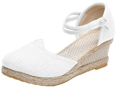 Sandals with Wedge Heel Women's Summer Shoes Closed Front Sandals Comfortable Breathable Pumps Wedges Women's Sandals Platform Sandals Espadrilles Outdoor Wedge Pumps with Non-Slip Sole, White, 2