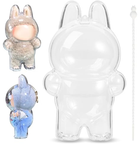 Vitrine Transparente pour Labubu - Étui de Protection avec Sangle en Silicone - Sac de Rangement Portable Anti-poussière pour poupée - Boîte de présentation pour Debout LABUBU The Monsters Blind Box
