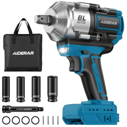 AIDERAR 1500Nm Avvitatore a Impulsi Senza Filo 18V per Batteria Makita, 1/2 Utensile a 3 Velocità, Alta Coppia, Motore Senza Spazzole per Rimozione Pneumatici, Viti Arrugginite (Senza Batteria)