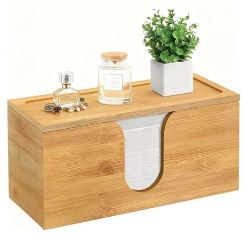 BigKing Porta pañuelos con tapa extraíble de bambú, 30 x 12 x 14,2 cm, rectangular, dispensador de toallas de papel, se puede montar en una mesa o en la pared (tornillos no incluidos)