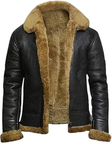 JAKRON Giacca Bomber da Uomo RAF Aviator B3 in Pelle di Pecora Premium con Shearling, Abbigliamento Invernale Elegante, Nero - Vera Pelle, L