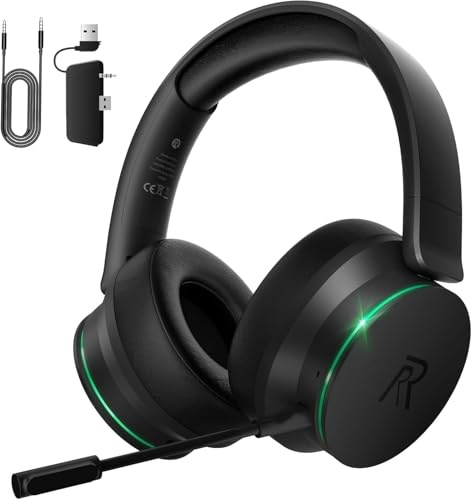 Wireless Gaming Headset for Xbox Series X|S, Xbox One, PS5, PS4, Noise Cancelling Bluetooth 5.3 Wireless Gaming Headphone, PC Headset with Microphone, 3D Surround Sound, 45H Battery, Black Green Color