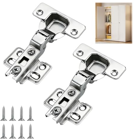 2 Pièces Charnière Porte Placard, Charnières Recouvrantes pour Porte de Cuisine, Charnière Porte Placard Cuisine, Charnières de Meuble de Cuisine en Acier, Facile à Installer