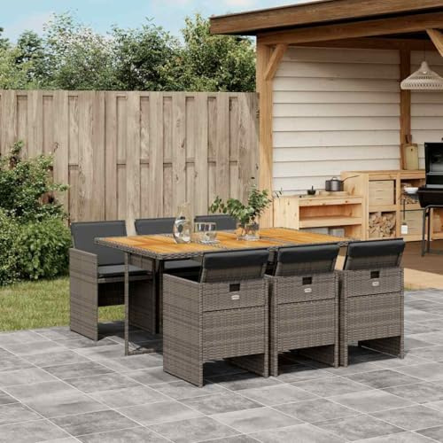 Owoxanthellate Gruppo da giardino in rattan sintetico, 7 pezzi, con sedie pieghevoli, 165 x 106 cm, in legno di acacia, resistente ai raggi UV, per giardino, balcone, terrazza