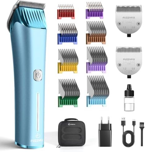 FuzzyFix Tondeuse chien lame 5en1 peignes métal | Kit toilettage chien 2 vitesses tondeuse sans fil lame amovible chien chat cheval