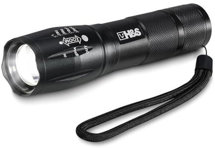 H&S Torcia LED Potente Professionale - T6 LED - Pila Tattica con 5 Modalità Regolabili - LED ad Alta Potenza Impermeabile e Compatta - 3 Batterie AAA Incluse