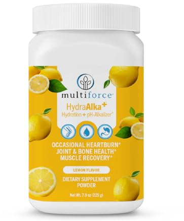 Multiforce HydraAlka+ Premium Alkalizing Supplement | Beats Acid & Non-Chronic Heartburn | Hydrates with Electrolytes | Supports pH Balance, Muscle Recovery & Bone Health | 30 Servings, 3 Flavors