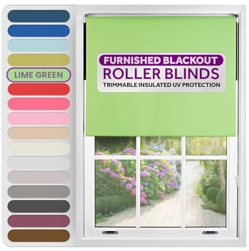 FURNISHED Roller Blinds Window Blackout, Lime Green, 240cm Wide x 210cm Long