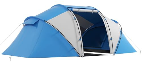 Outsunny Tente de Camping familiale 4-6 Personnes Tente dôme étanche légère, ventilée 2 cabines fenêtre Grande Porte Facile à Monter 4,3L x 2,4l x 1,7H m Bleu Blanc