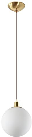 HJXDtech Lampadario Minimalista a Sfera in Vetro Bianca, Lampada a Sospensione Moderna E27 con Finitura in Ottone per Cucina Camera da letto Sala da pranzo (15cm)