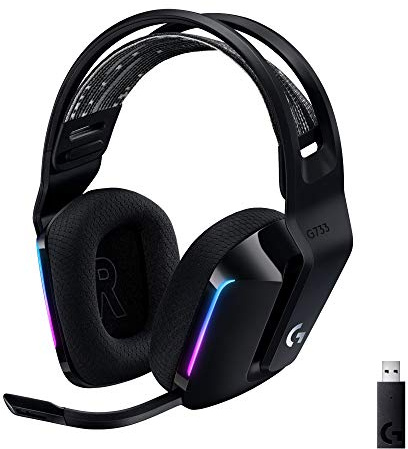 Logitech G733 Lightspeed Wireless Gaming Headset, Suspension Headband, Lightsync RGB, Blue VO!CE Mic, PRO-G Audio – Black, Gaming Headset Wireless, PC, PS5, PS4, Switch Compatible