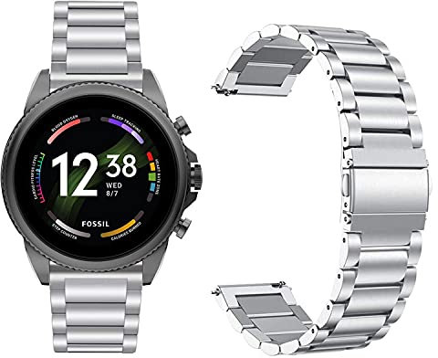 Giaogor Bands Compatible with Fossil Gen 6 Smartwatch Band Solid Stainless Steel Metal Band for Fossil Gen 6 42mm / 44mm Smartwatch (Silver, MEN-44MM)
