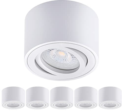 Oktaplex 6 Stück Aufbauspot Lile Weiß - inkl. LED Modul 4,8W 230V 3000K Warmweiß 80x50mm Aufputz Aufbauleuchte Aufbaustrahler Aluminium Schwenkbar