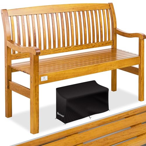 KESSER® Gartenbank Holz Holzbank wetterfest | Für 2 bis 3 Personen | Parkbank aus Massivholz | Sitzbank 320kg belastbar 125 cm | Balkonbank Bank für Balkon Terrasse & Garten inkl. Cover Hellbraun