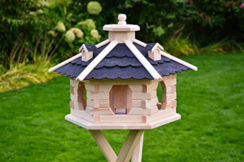Deko-Shop-Hannusch Vogelhaus aus Holz unbehandelt zum selbst gestalten, bemalen, wahlweise mit Solarbeleuchtung und Ständer, wetterfestes Bitum, XXL, Vogelhäuschen (XXL, Schwarz)