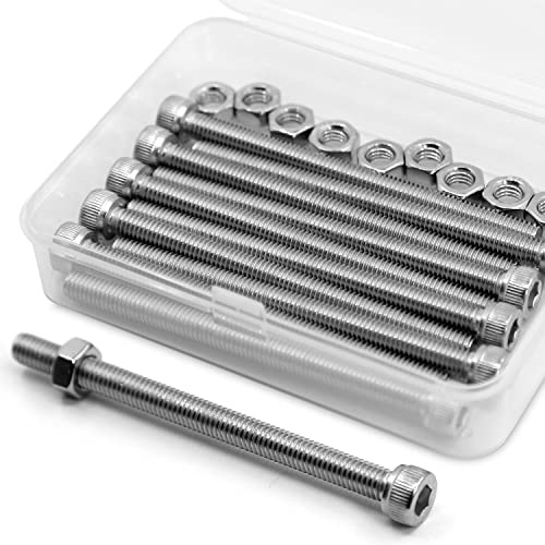 M6 x 80mm Kit av skruvar och muttrar i rostfritt stål 304, Skruv med cylindrisk huvud och insex (Bullon 10st, Muttrar 10st)
