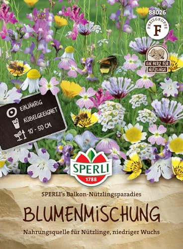 Sperli 88026, Blumenmischung SPERLI's Balkon-Nützlingsparadies - Nahrungsquelle für Nützlinge, niedriger Wuchs, Kübelgeeignet, Saatgut, Blumenpflanzen