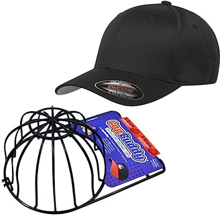 Cap Buddy Cap Washer Basecap Kombi Bundle enthält Flexfit Wooly Combed Herren Baseball-Mütze Schwarz Gr. L-XL Cap Holder Black für die Spülmaschine als Komplett Set