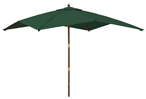 FIRBNUS Balkon Schirm Sonnenschirm 300x273 cm mit Holzmast und 8 Rippen Garten Schirm Terrassenschirm Grün Ampelschirm mit Belüftung und Doppeltem Seilzugsystem UV Beständigem Strandschirm