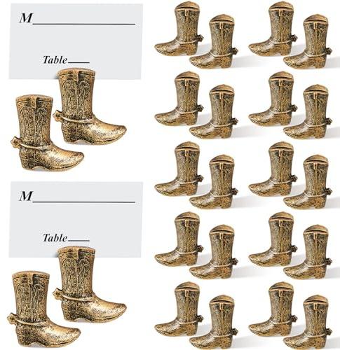 Beeveer 24 Pcs Cowboy Boots Table Card Holder Cute Table Number Holders 1.9 x 1.6'' Alloy Place Photo Stand for Guest Party Favor Wedding Anniversary Decorations