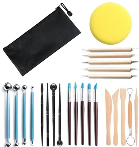 SRTSTR 25 Piezas Herramientas Arcilla Polimerica Modelido Kit Ceramica Herramientas Escultura Herramientas Pincel Silicona Modelismo Herramientas de Arcilla con Bolsa para Principiantes