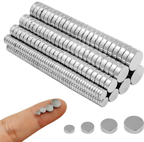 250 Pcs Small Strong Magnets, Tiny Thin Mini Magnets,100 Pcs 3X1mm, 50 Pcs 4x2mm, 50 Pcs 5x2mm, 50Pcs 6x2mm, Round Small Magnet, for Crafts, Whiteboard, Fridge, Kitchen, Office