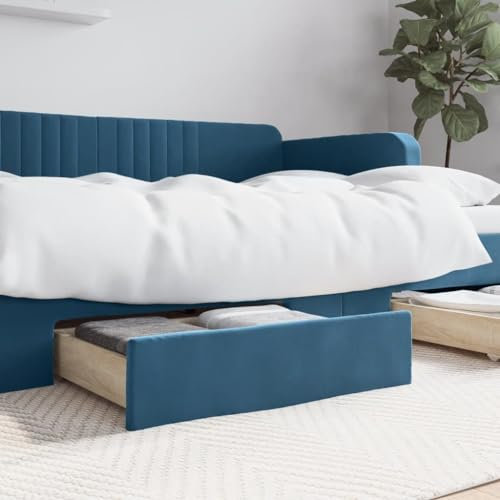 ShGaxin Lot de 2 tiroirs de lit en bois d'ingénierie et velours bleu, boîte de rangement pour vêtements, chaussures, boîtes de rangement 833915