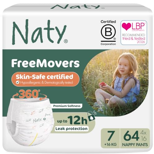 Naty FreeMovers Baby Pants Höschenwindeln, Größe 7 (16+ kg), 64 Stück