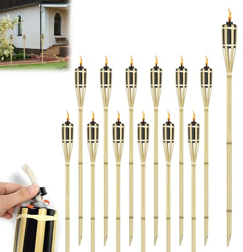 YRHome Trädgårdsfacklor bambu facklor för utomhusbruk 36 stycken bambuluckor fackla oljefacklor trädgård oljelampa gångljus med reservveke 90 cm för utomhus vandring trädgårdsdekoration
