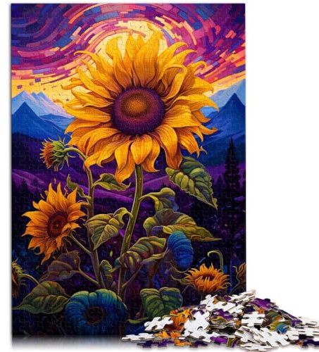 Puzzle für Erwachsene, 1000 Teile, Sonnenblumen unter Nachtlicht, Spaß für die ganze Familie, Weihnachtspuzzle, Geschenke, 19,7 x 29,5 Zoll,