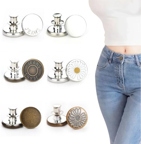 2 Pezzi Bottoni Jeans Regolabili 17mm - Bottoni a Pressione Metallo per Stringere Pantaloni, Riparazione DIY di Giacche e Vestiti (Senza Cucire)