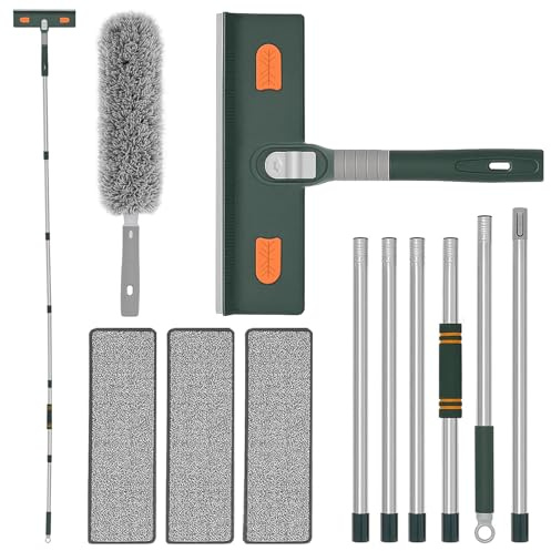 Fönsterskrapa med teleskophandtag, 250 cm, fönsterrensare, set med långt handtag, 2-i-1 fönsterrengörare med fönstertorkare och tvättare, fönsterskrapa, professionell fönsterrengörare för inomhus- och