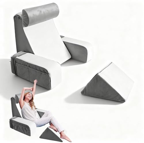 Zertylre Lesekissen mit Abnehmbarer Nackenrolle & Armlehne, Komfortabel und Leicht Rückenkissen für Bett und Sofa,Erwachsenen Rückenkissen,Rückenlehne aus Memory Foam zum Lesen Fernsehen Videospiele
