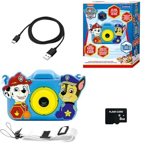 Lexibook DJ078PALXB Chase, Marshall, Paw Patrol, 4-in-1 camera for children with protection, video, MP3 and game functions, 15 frames to personalise your photos, 8 GB memory card included